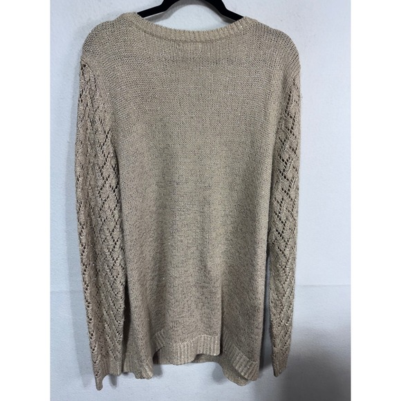 Maurices Womens Knit Sweater Beige Open Weave Sequin Long‎ Sleeve Crew Neck 3X - Picture 6 of 8